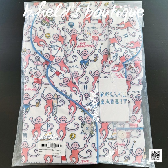 Roller Rabbit Hamptons Monkey Polo Pajamas in Pink Monkey Size S Brand New NWT - Picture 16 of 17